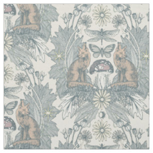 cottagecore fox damask off white fabric