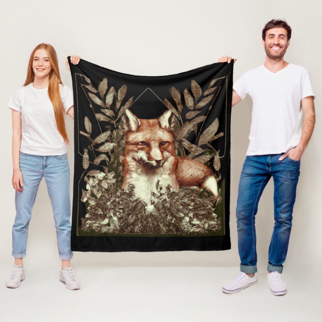 Cottagecore Fox Vintage Fleece Blanket (In Situ)