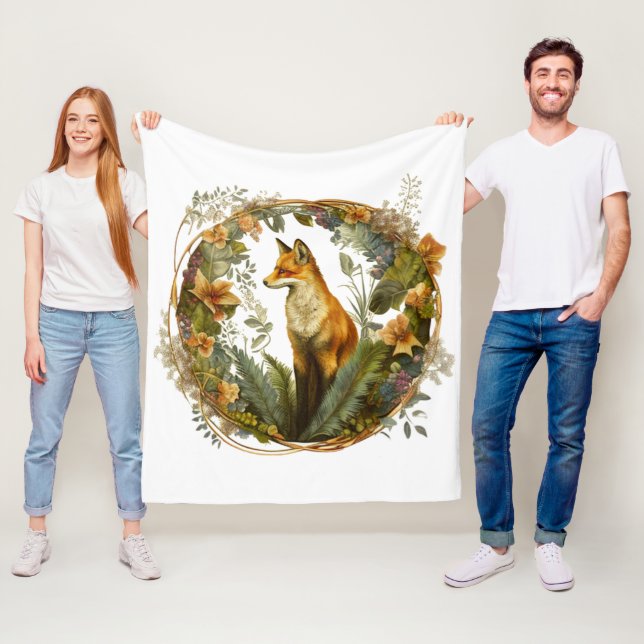 Cottagecore Fox Vintage Fleece Blanket (In Situ)