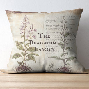 Cottagecore french country herbs, aged parchment cushion
