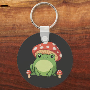 Cottagecore Frog Aesthetic Cute Frog with Mushroom Key Ring
