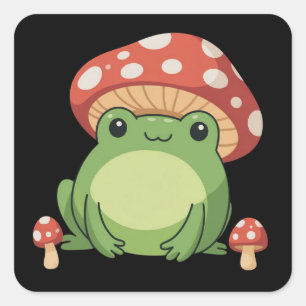 Cottagecore Frog Aesthetic Cute Frog with Mushroom Square Sticker