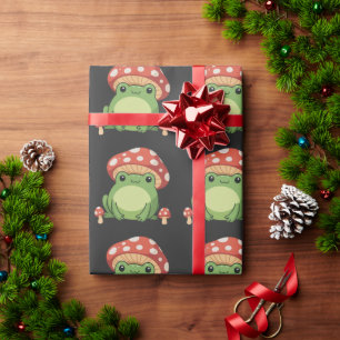 Cottagecore Frog Aesthetic Cute Frog with Mushroom Wrapping Paper