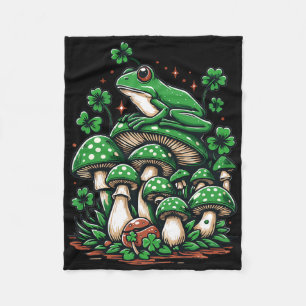 Cottagecore Frog Aesthetic Under Mushroom St Patri Fleece Blanket