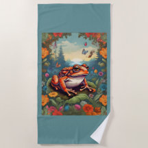 Cottagecore Frog Beach Towel - Colourful Vintage
