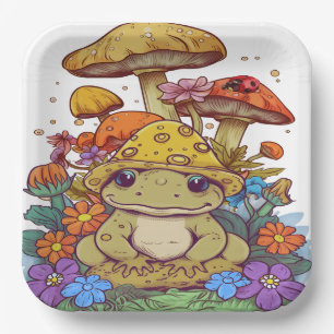 Cottagecore Frog Flowers Mushrooms Paper Plate