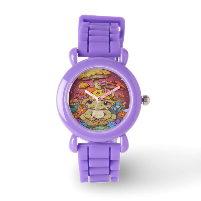 Cottagecore Frog Flowers Mushrooms Watch (Front)