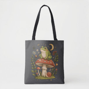 Cottagecore Frog Mushroom Toadstool Moon Forest  Tote Bag