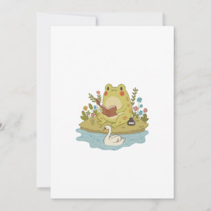 Cottagecore Frog Reading a Book Illustration Invitation