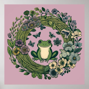 Cottagecore Frog Wildflowers Poster