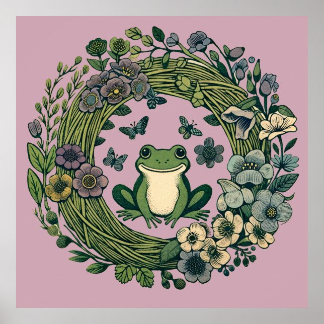 Cottagecore Frog Wildflowers                       Poster (Front)