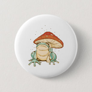 Cottagecore frog with mushroom 6 cm round badge