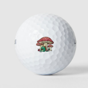 Cottagecore frog with mushroom house golf balls