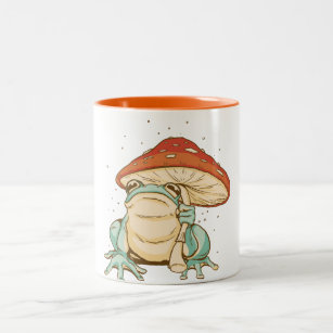 Cottagecore frog with mushroom Two-Tone coffee mug