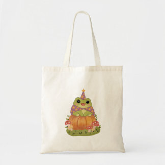 Cottagecore Frog Wizard Halloween Pumpkin Tote Bag