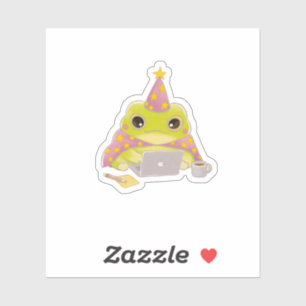 Cottagecore Frog Wizard Working on Laptop Sticker