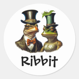 Cottagecore Funny Victorian Frog Couple Ribbit Classic Round Sticker
