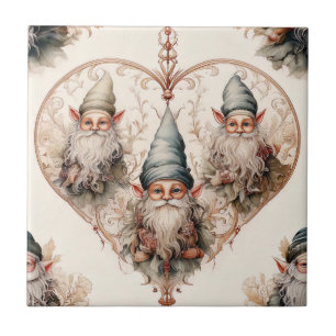 Cottagecore Garden Gnome Vintage Watercolor Tile