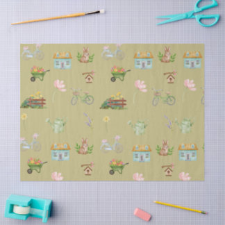 Cottagecore Garden Watercolor Collage with Bicycle Tissue Paper