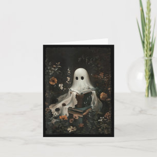Cottagecore Ghost Reading Book Floral Halloween Card