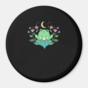 Cottagecore Goblincore Moon Flowers Forest Frog Mu Magnet