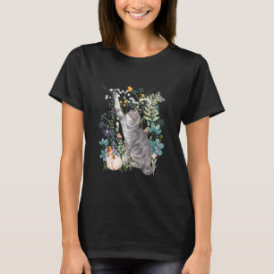 Cottagecore Grey Cat Halloween Summerween Watercol T-Shirt