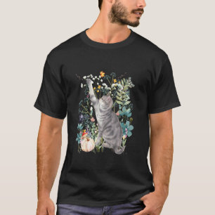 Cottagecore Grey Cat Halloween Summerween Watercol T-Shirt