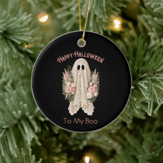 Cottagecore Happy Halloween Ghost Ceramic Tree Decoration