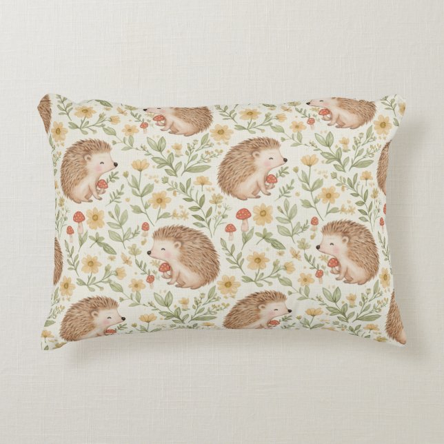 Cottagecore Hedgehog Decorative Cushion (Front)