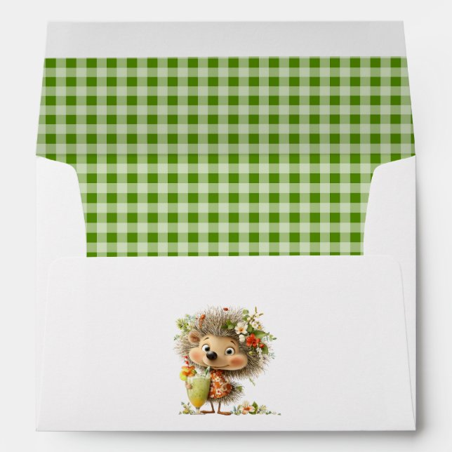 Cottagecore Hedgehog Gingham Envelope (Back (Bottom))
