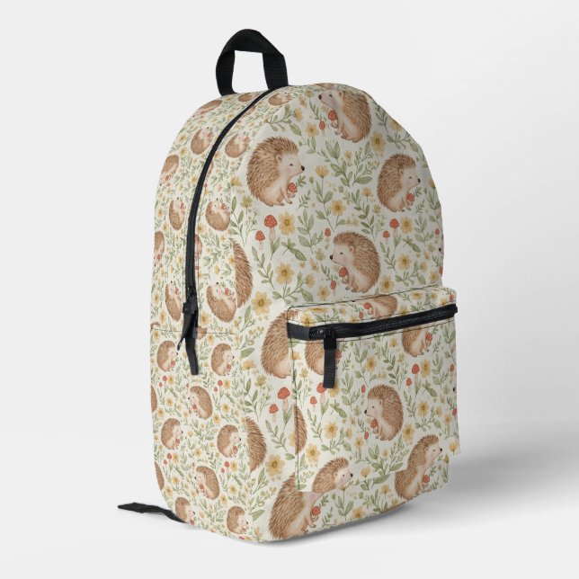 Cottagecore Hedgehog Printed Backpack (Back Corner Left)