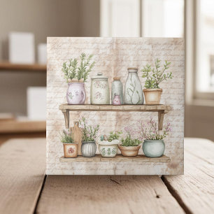 Cottagecore herbs rustic shelf parchment farmhouse tile