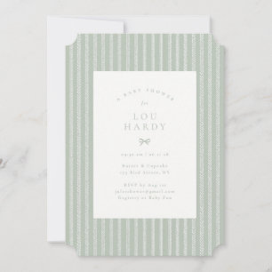 Cottagecore Herringbone Dusty Sage Baby Shower Invitation