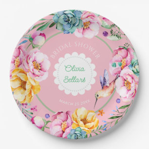 Cottagecore Hummingbird Bridal Shower Paper Plate