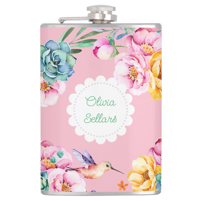 Cottagecore Hummingbird  Hip Flask (Front)