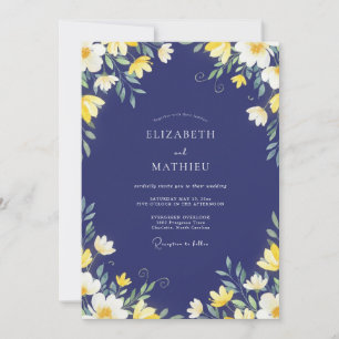 Cottagecore Indigo Mustard Blossom Wedding Invitation