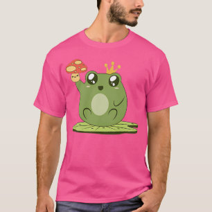 Cottagecore Kawaii Frog With Cute Mushroom On Wate T-Shirt