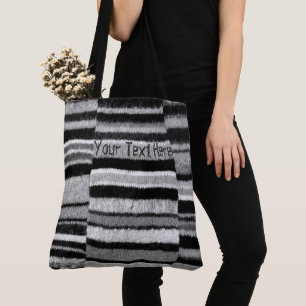 cottagecore knitted black and white stripes tote bag