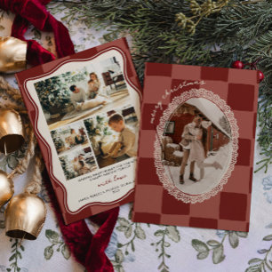 Cottagecore Lace Chequered Christmas Photo Card