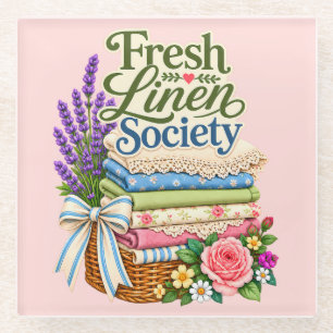 Cottagecore Laundry Lavender Floral Linens Glass Coaster