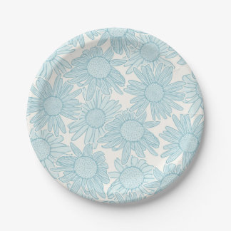 Cottagecore Light Blue Daisy Flowers Paper Plate