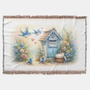 Cottagecore Love Letters Bluebird Mailbox Throw Blanket