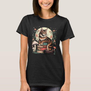 Cottagecore Maine Coon Cat & Books Reader Whimsica T-Shirt
