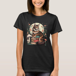 Cottagecore Maine Coon Cat & Books Reader Whimsica T-Shirt