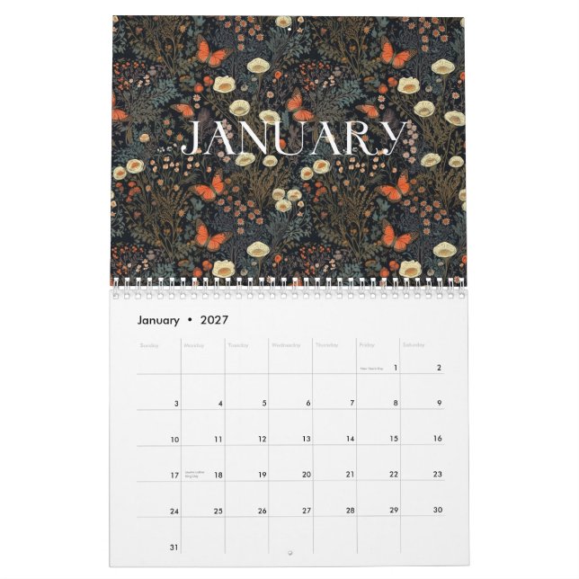 Cottagecore Monthly Calendar (Jan 2027)
