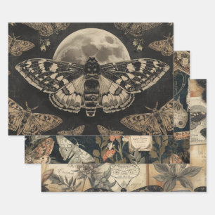 Cottagecore Moon Moth Gothic Garden Wrapping Paper Sheet