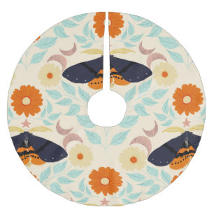 Cottagecore Moth Pattern Art   Retro Floral Design Brushed Polyester Tree Skirt