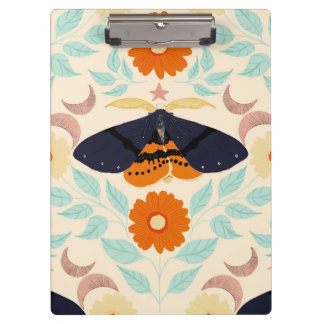 Cottagecore Moth Pattern Art | Retro Floral Design Clipboard