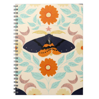 Cottagecore Moth Pattern Art | Retro Floral Design Notebook