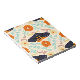 Cottagecore Moth Pattern Art Retro Floral Design Notepad